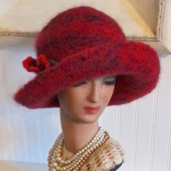 Wool Felt Hat Red Cloche BERTI BORRELL Designer Handmade Original XL
